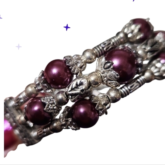Faux purple pearl beaded Cuff bracelet lobster clasp - Picture 1 of 2
